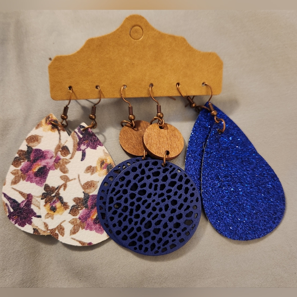 Blue, Purple Floral Teardrop Earring Set